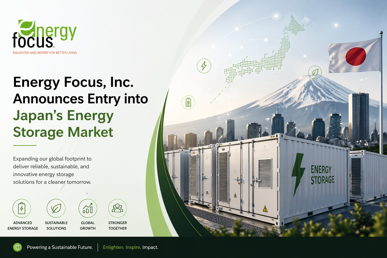 Energy Focus, Inc. Announces Entry into Japan’s Energy Storage Market